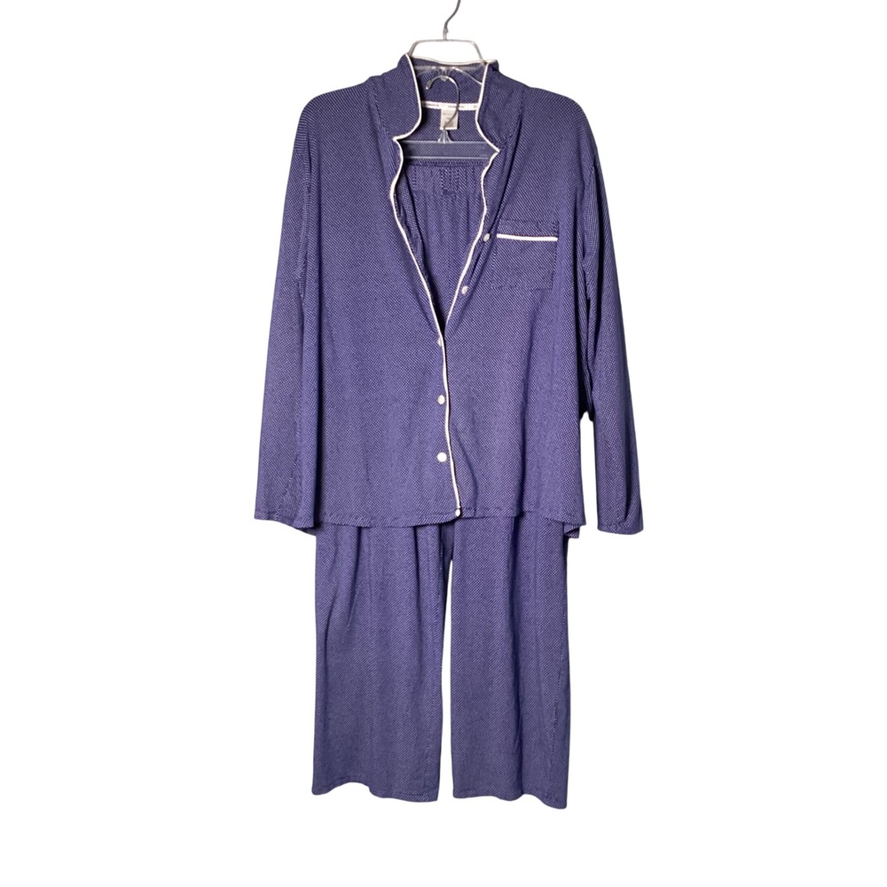 Liz Claiborne Pajama Set Womens XXL Blue Polka Dot Long Sleeve Button Up PJs